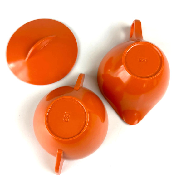 Vintage Mid Century Modern Laguna Orange Melamine Sugar Bowl And Creamer - Picture 4 of 11